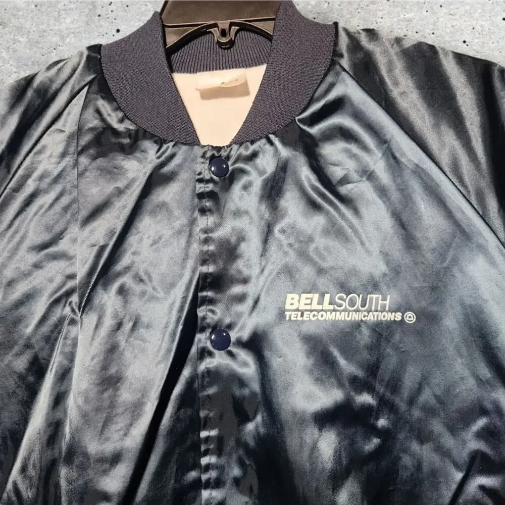 Vtg 80s 90s Southern Bell BellSouth Telecom Snap Up Bomber Jacket USA Made XL